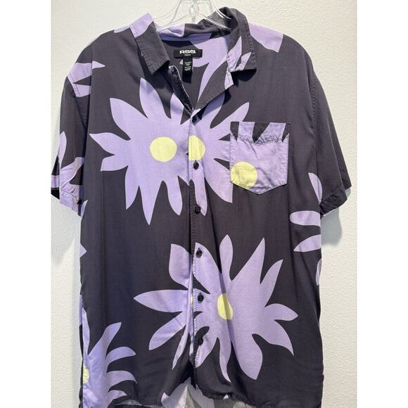 RSQ Men’s Size Medium Floral Print Shirt Button Front Rayon Fun Quirky Colorful - Picture 2 of 4